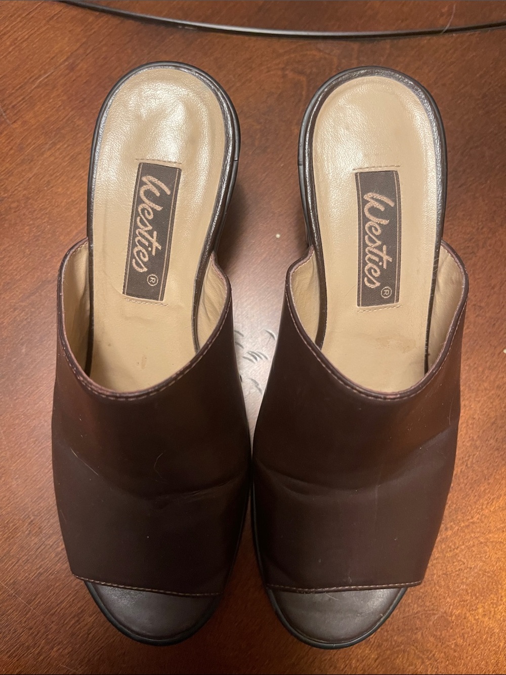 Westies Brown Open-Toe Leather Mules